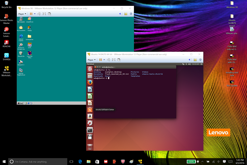 Miix 700 VMWare Fun Win 98 Ubuntu 14 RESIZED